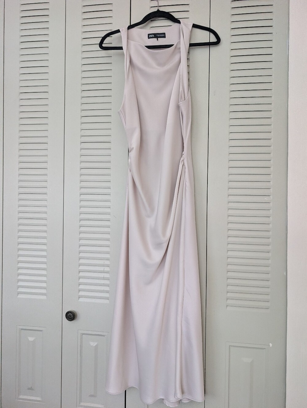 Zara Soft Cream Cowl-neck Drape Maxi Dress
